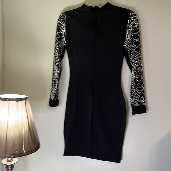 Women’s Black and Silver Bodycon Dress Medium - Picture 4 of 5